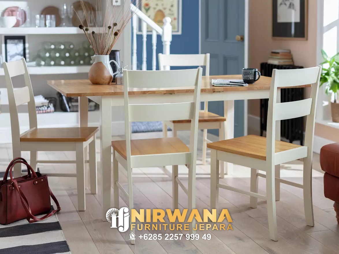 Model Terbaru Meja Makan Minimalis Modern Natural Kombinasi Putih