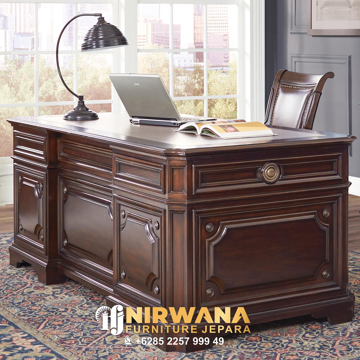 Set Meja Kantor Kayu Jati Tua Natural Brown Color