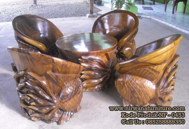 Kursi Tamu Antik Motif Ikan Koi Keberuntungan
