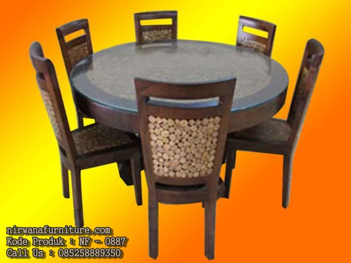 Set Meja Makan Bundar Koin Ranting Kayu Jati