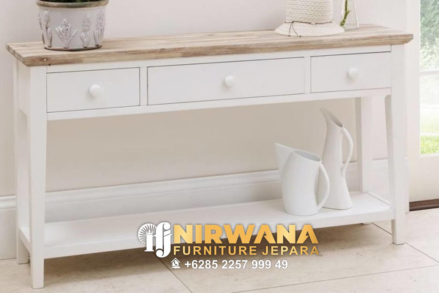 Console Table Meja Konsul Minimalis 3 Laci Cat Duco Putih