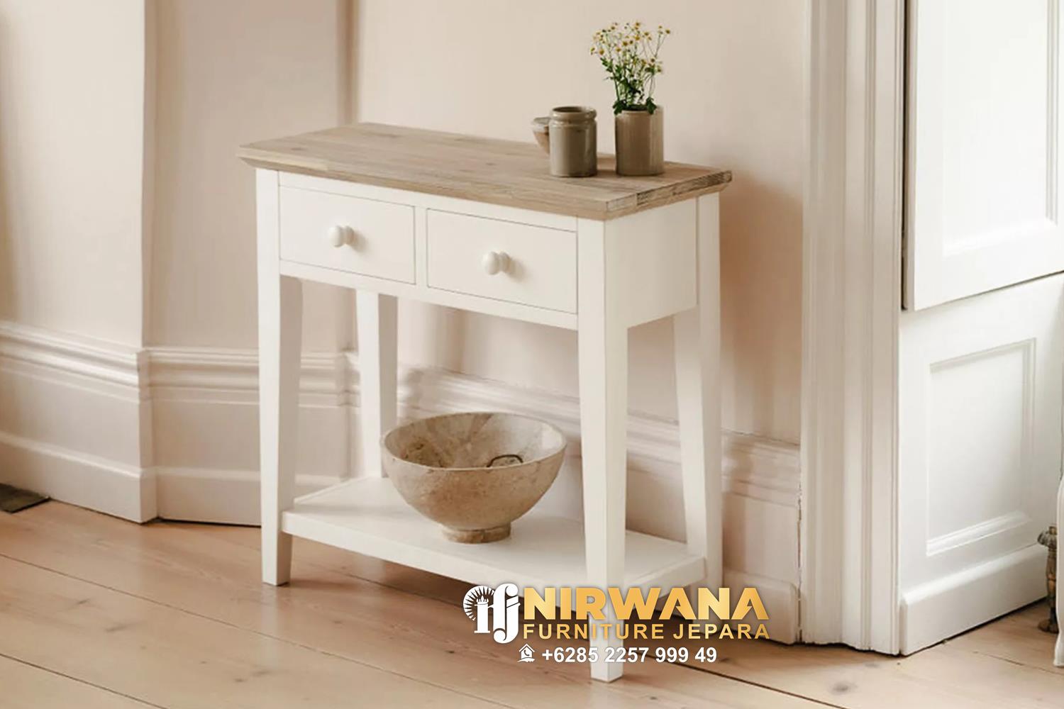 Meja Console 2 Laci Cat Duco Putih Model Minimalis Terbaru