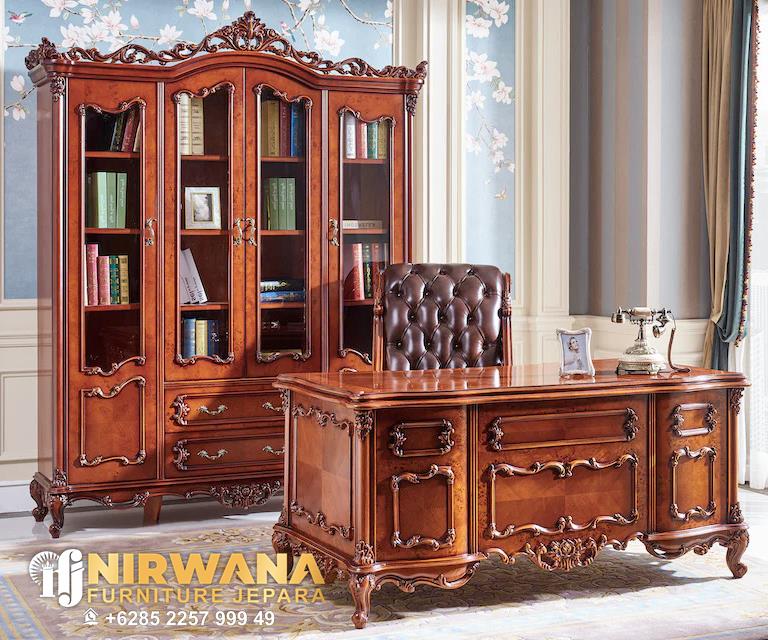 Set Meja Kantor Kayu Jati Ukiran Jepara